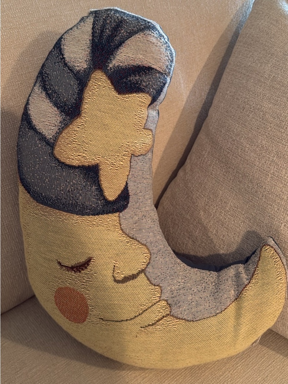 Rare Vintage Celestial Moon Pillow 90s Decor Tapestry Finish Whimsical